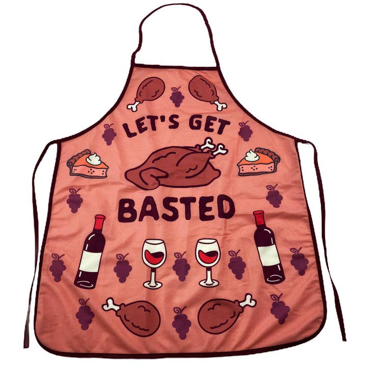 Let's Get Basted Apron Funny Thanksgiving Kitchen Gift for wholesale by Crazy Dog T-Shirts