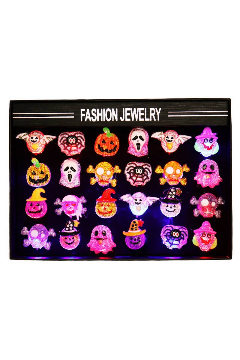 ASSORTED Halloween Glitter Charm Figurines Led Light-up Rings for wholesale on Faire1