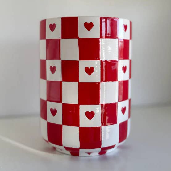 Checkered Heart Large Vase/Utensil Holder for wholesale by Lo Home | Ruby Clay