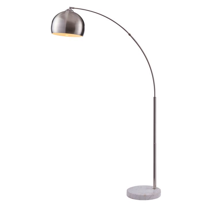 Nickle Shade White Marble Base Arc 68.1" Metal Floor Lamp with Bell Shade, Polished Nickel for wholesale on Faire