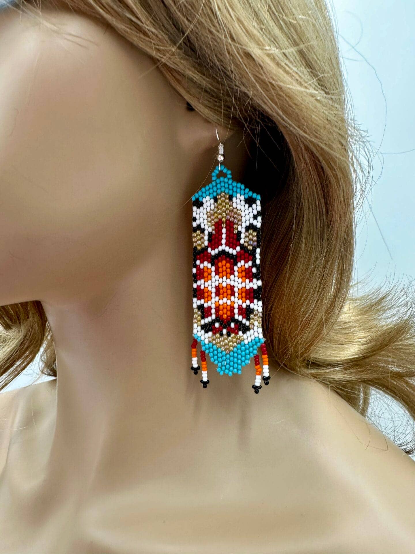 BEADS CORNER - Wholesale Dangle Earrings - Handmade Beaded Seed Bead Turtle Pattern Earrings in Red Cyan Blue, Lightweight2