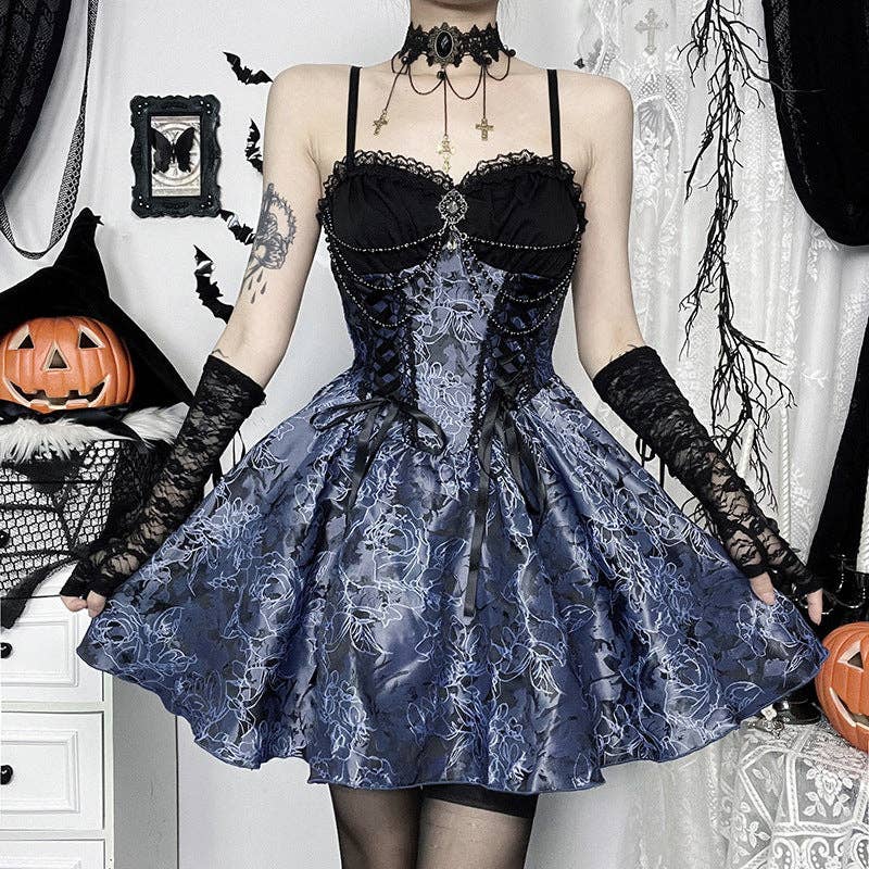 Women Fashion Sexy Gothic Jacquard Spaghetti Dress for wholesale on Faire1