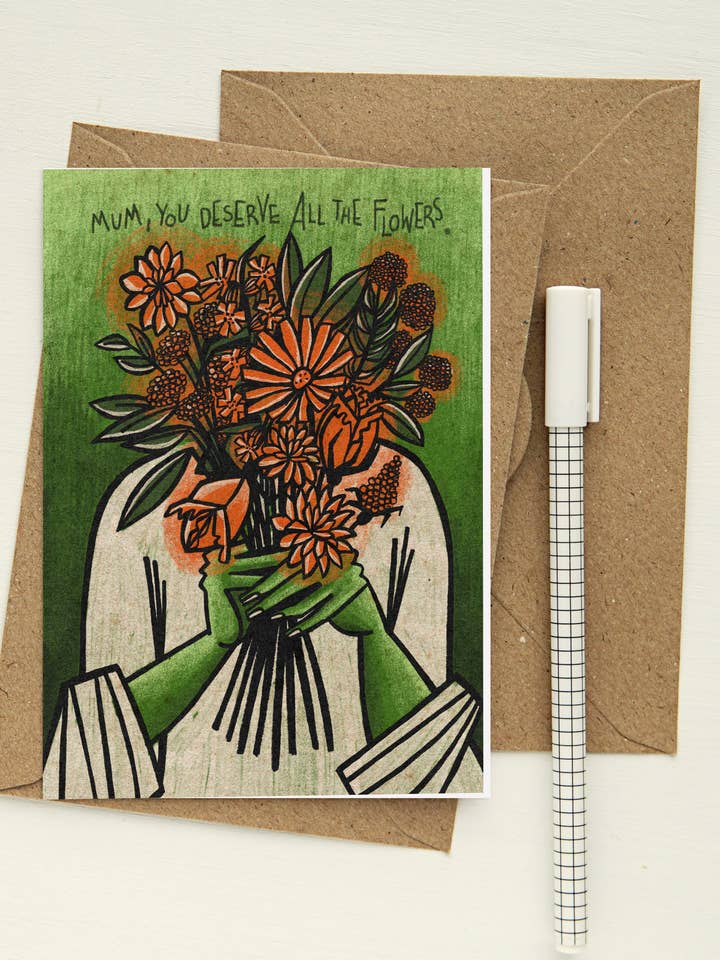 Mum, You Deserve All The Flowers - greeting card for wholesale by Niki Usagi