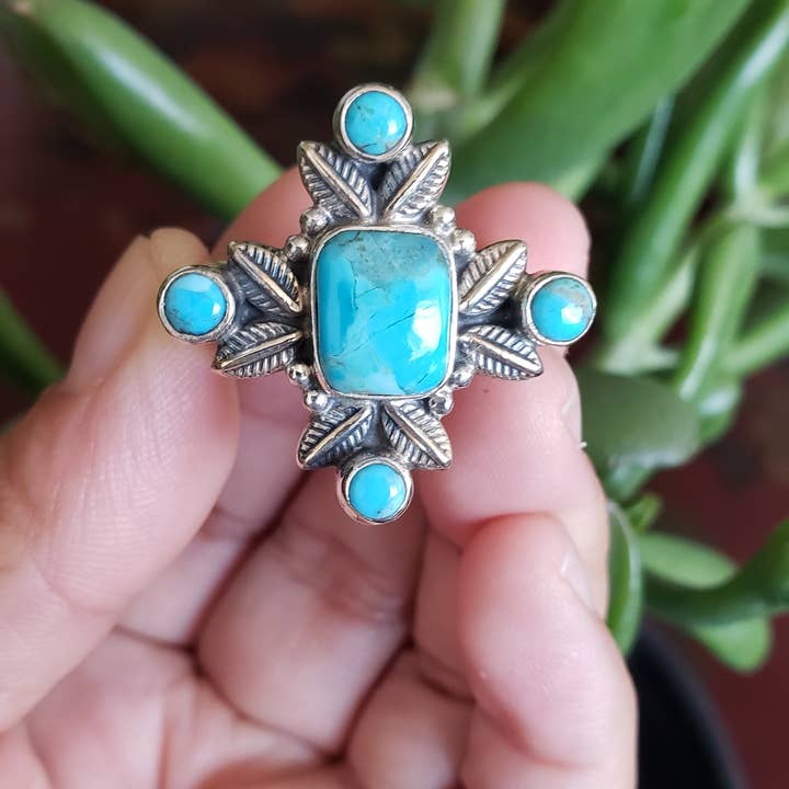 Bague en argent sterling 925 avec turquoise américaine (R-119) pour la vente par GTG Gems Corp