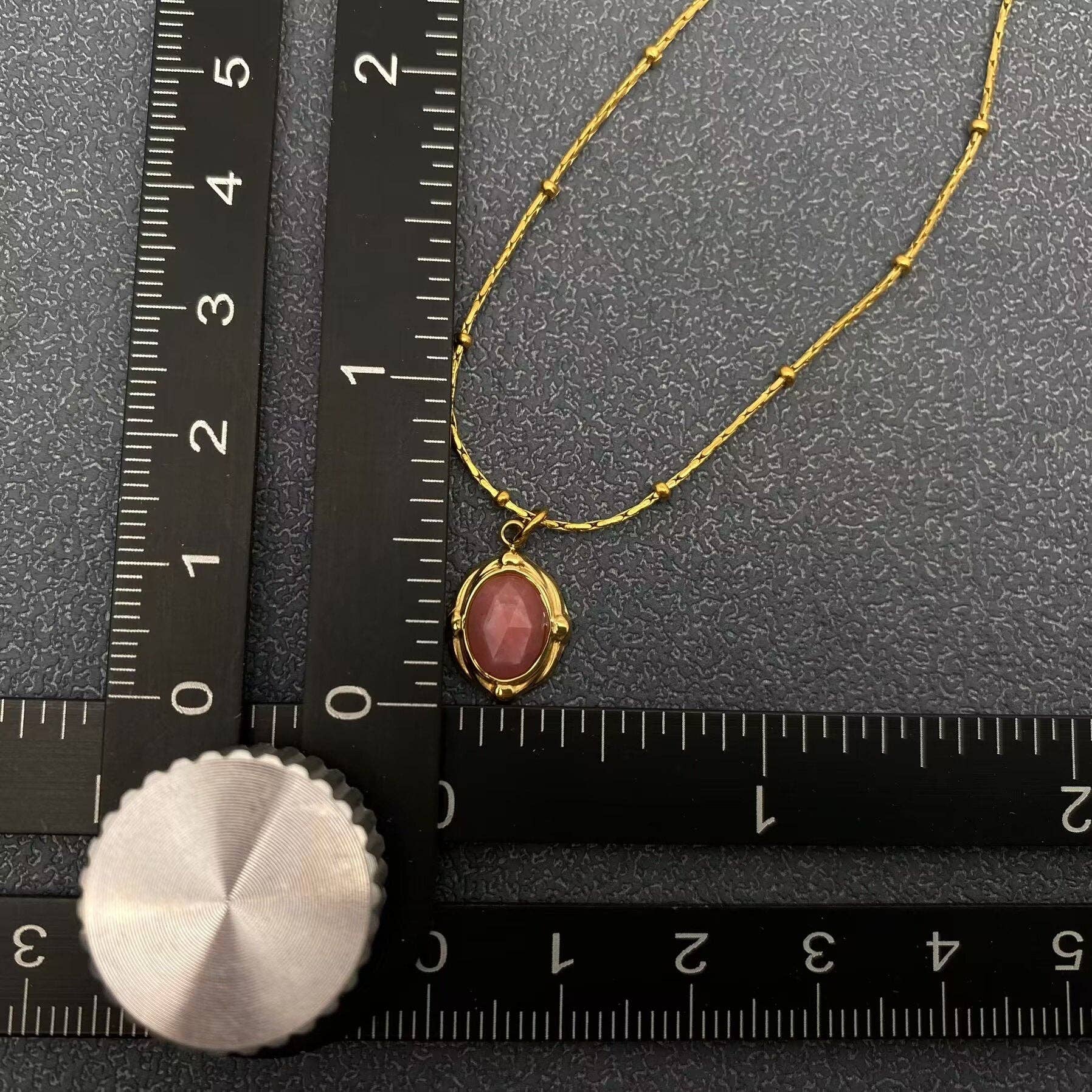 Mio Queena - Wholesale Pendant/Charm Necklace - Geometric Rhodochrosite Charm 18K Golden Necklace - FGS/CS7