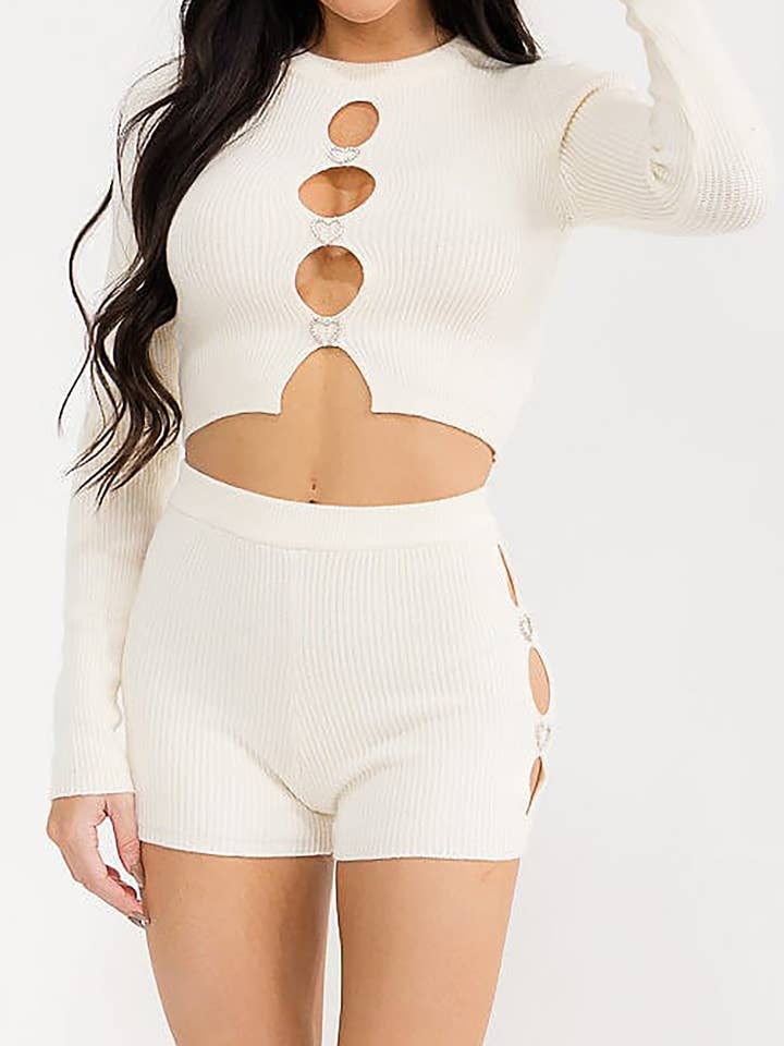 CROP TOP ELASTISK TALJE SHORTS MED UDSKÆRINGSDETALJER SÆT for engroshandel hos ROUSSEAU