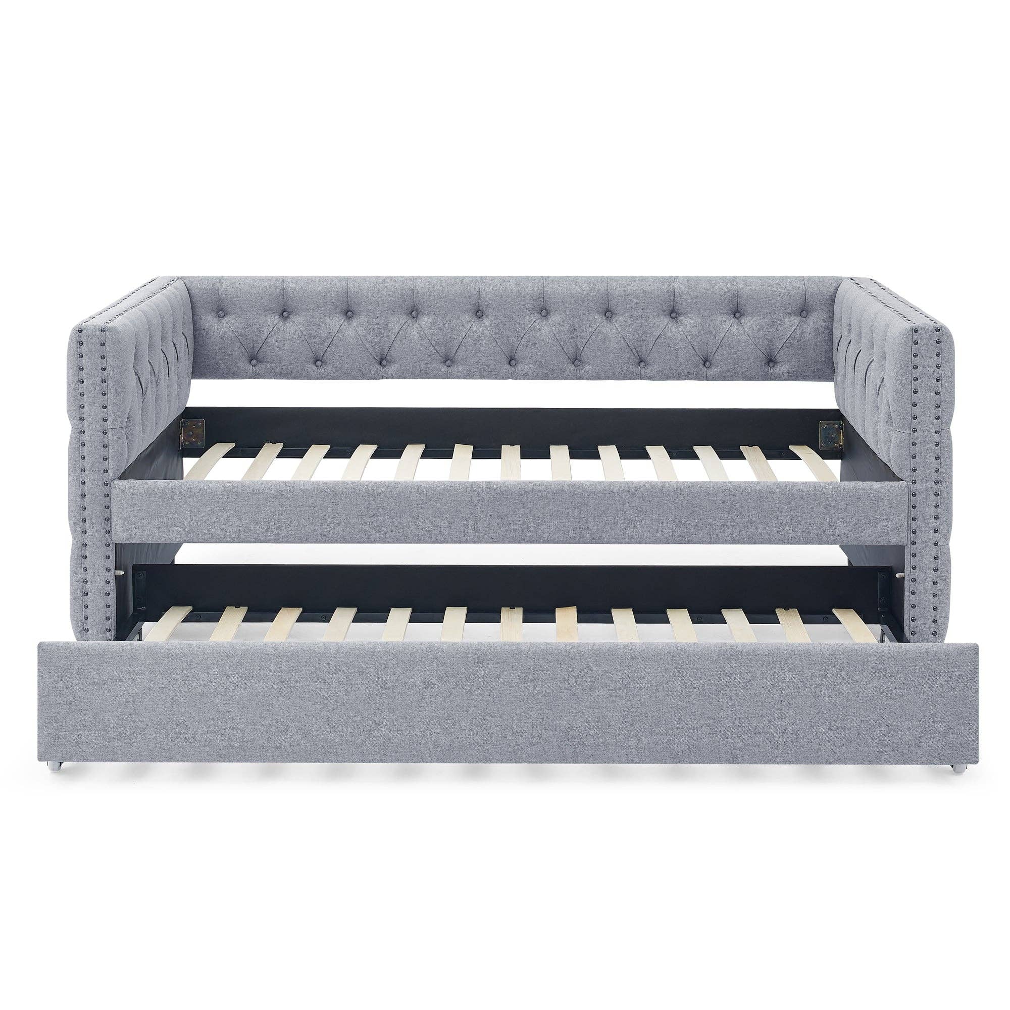 39F Inc. - Wholesale Sofa - Grey Upholstered Twin Daybed with Tufted Trundle Bed4