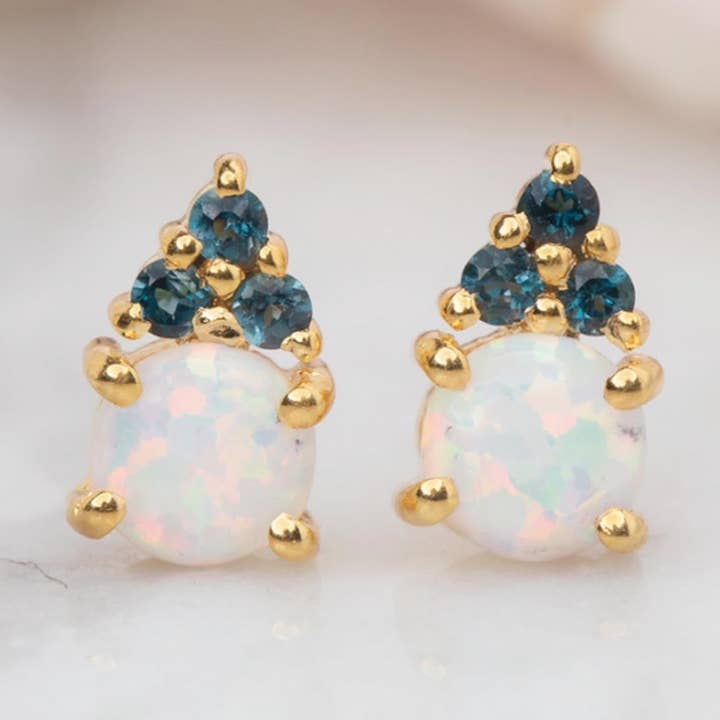Opal & London Blue Topaz Doublet Studs for wholesale by La Kaiser