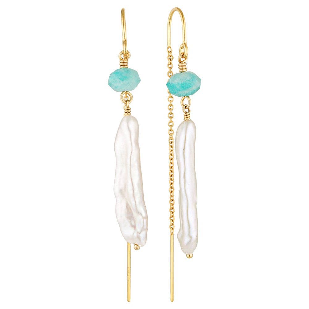 BOWERBIRD JEWELS - Wholesale Dangle earrings - Nara Gold Filled Threader Earrings with Amazonite & Pearl0