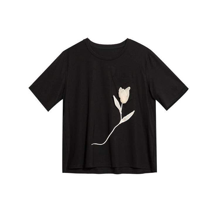 Sheer Trend – wholesale T-shirt – women's – Relaxed Fit Color Block Floral Short Sleeve T-Shirt2