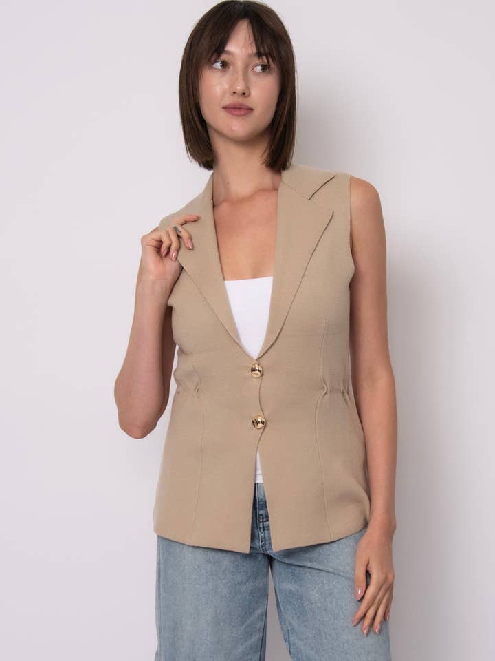GILET SANS MANCHES À COL À REVERS MAHALIA - 57S135S pour la vente par RD Style