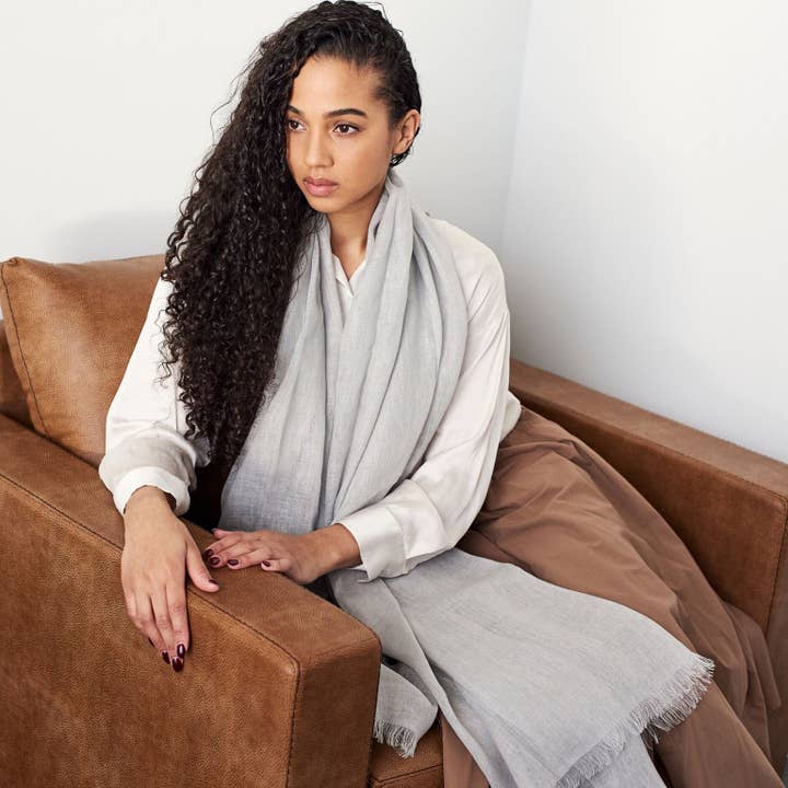 Variously - Wholesale Scarf - Women's - Pebble Soft Gray Handloom Modern Artisanal Linen Scarf