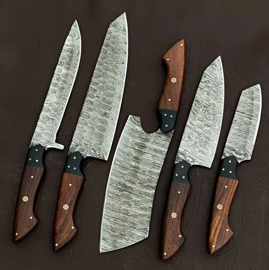 Bravohandicrafts - Wholesale Knife Set - SET OF 5 PCS CUSTOM HANDMADE DAMASCUS STEEL KITCHEN KNIVES2