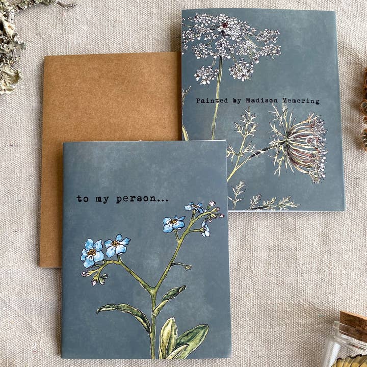 To my person, forget-me-not flower greeting card for wholesale by Madison Memering (mamemering)