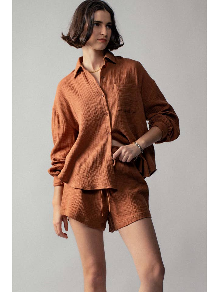 Urban Daizy - Wholesale Lounge Set - Women's - Crinkle Cotton Gauze Resort Button-Up Set26