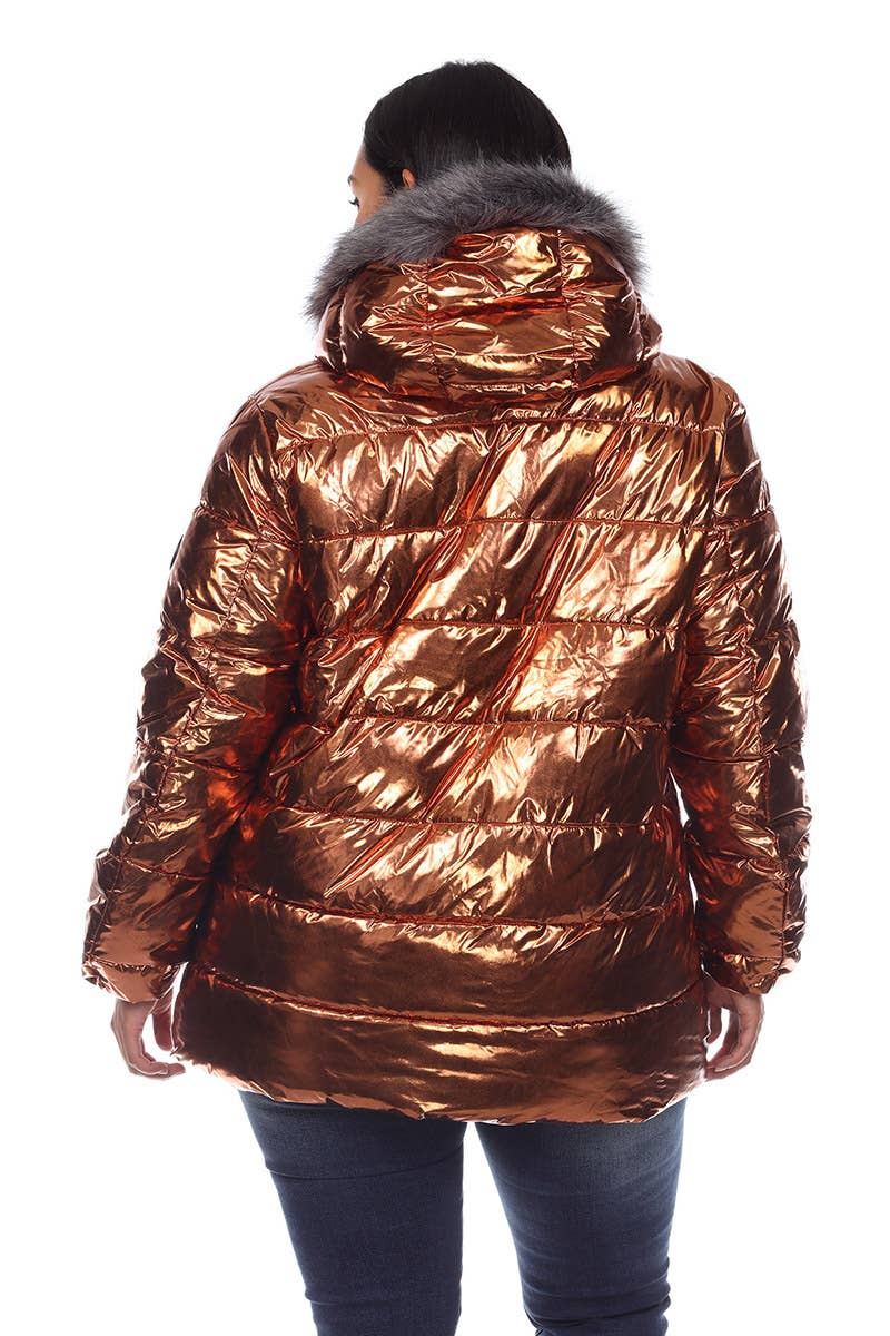 WHITE MARK - Vente Manteau – femme - Doudoune métallisée grande taille avec capuche18