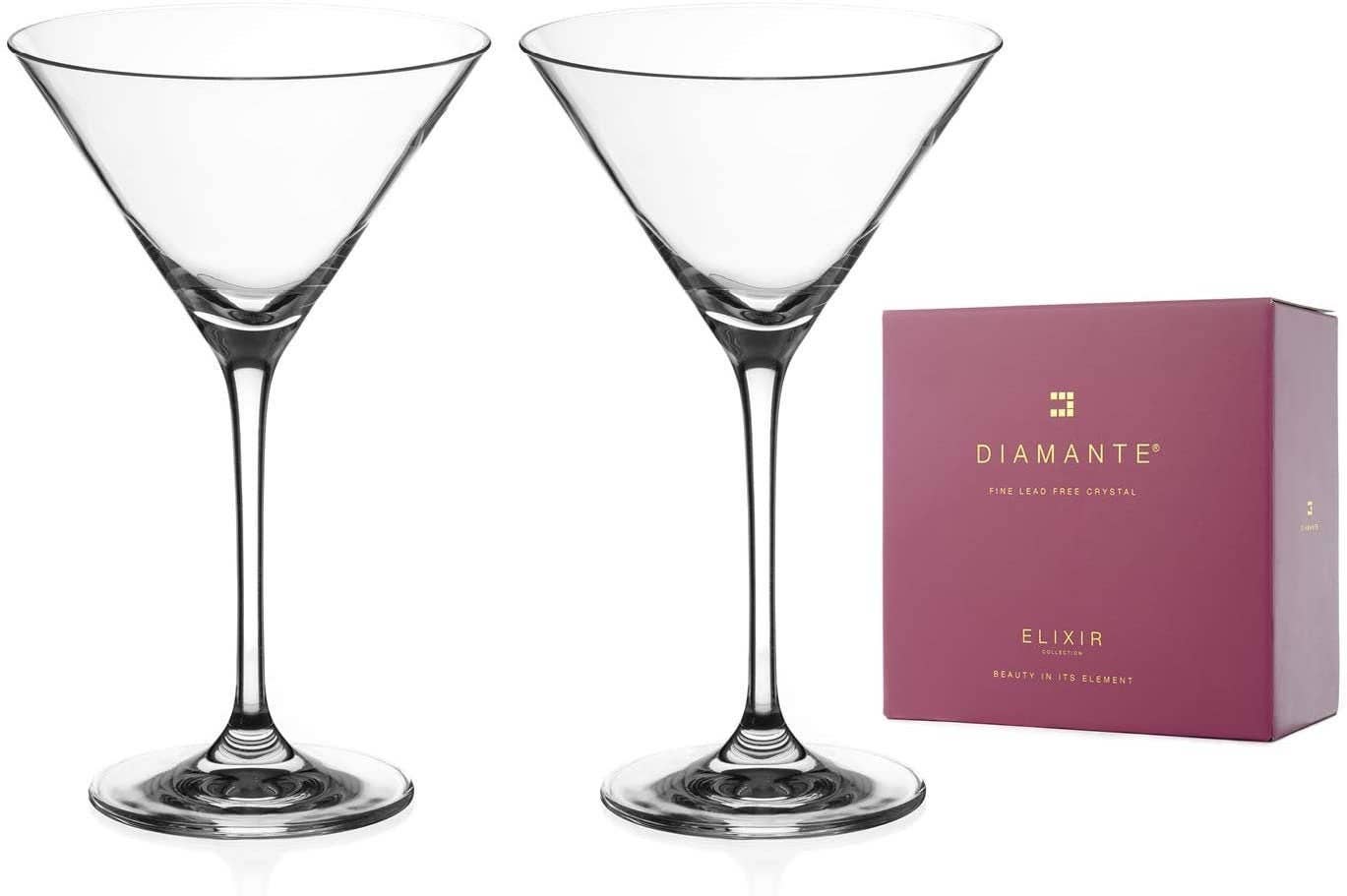 DIAMANTE - Wholesale Cocktail/Liquor Glass - Diamante Martini Prosecco Cocktail Glasses Pair - ‘auris’ C1