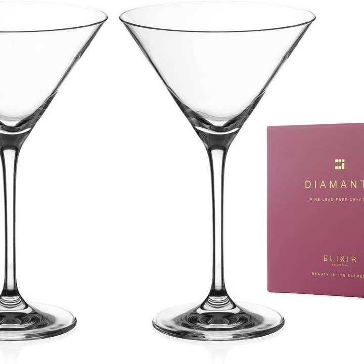 DIAMANTE - Wholesale Cocktail/Liquor Glass - Diamante Martini Prosecco Cocktail Glasses Pair - ‘auris’ C1