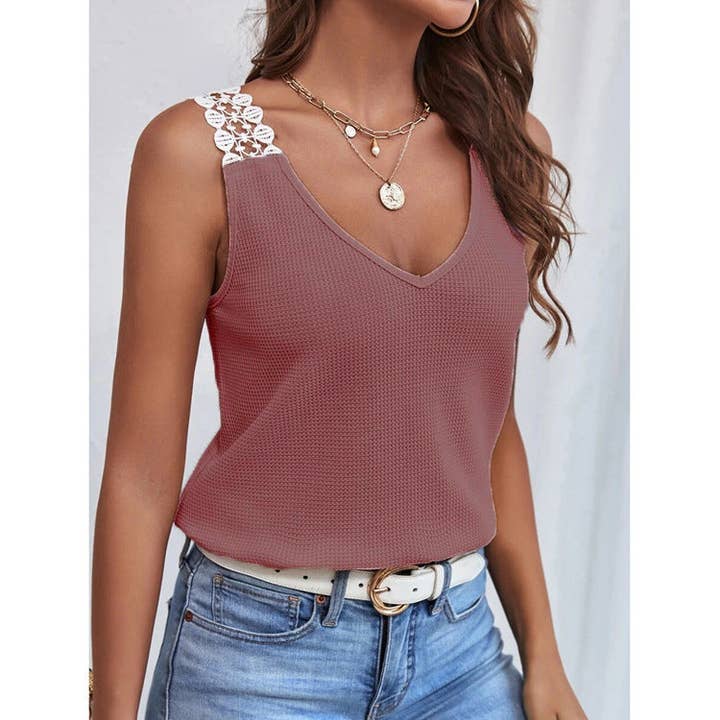 Sweetkama - Wholesale T-Shirt - Women's - Solid Color Sleeveless V-Neck Ladies T-Shirt YC230528