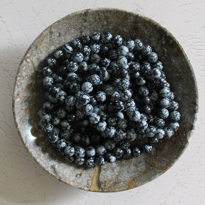 Pebble House - Wholesale Beaded Bracelet - Snowflake Obsidian Bracelet 8mm or 6mm - Crystals & Stones