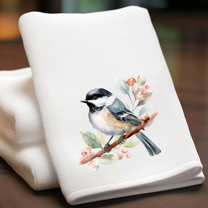 Chickadee Fingertip Towel, Elegant Bathroom Accent for wholesale by Fernville Creations