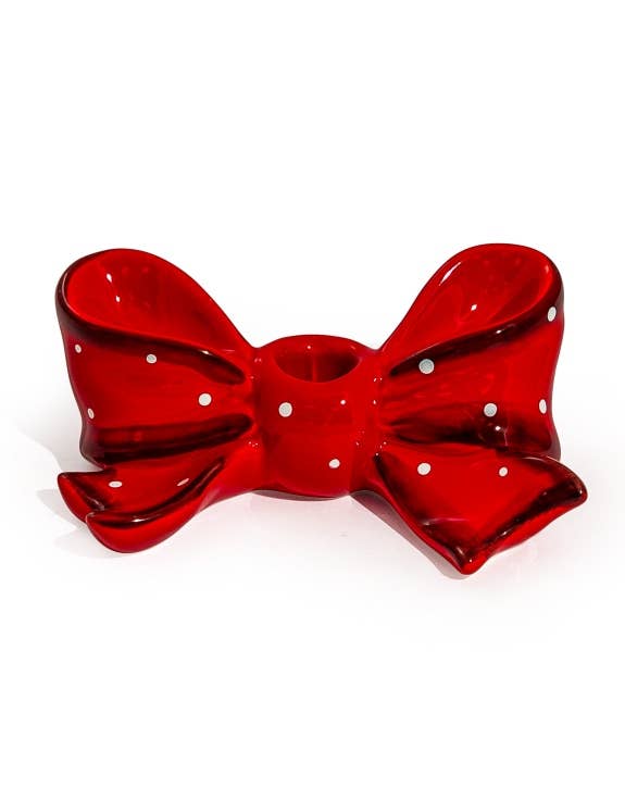 McGowan & Rutherford Ltd - Vendita all'ingrosso Portacandele - Portacandela in ceramica con fiocco a nastro rosso rubino1