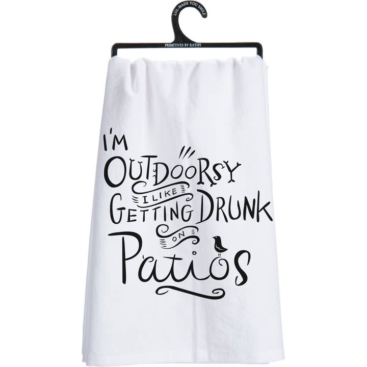 I'm Outdoorsy I Like Getting Drunk Kitchen Towel for wholesale by Primitives by Kathy