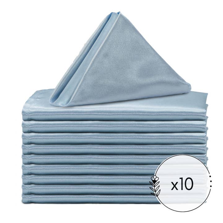 YOUR CHAIR COVERS - Wholesale Dinner & Cloth Napkin - 20 Inch Satin Cloth Napkins Dusty Blue (Pack of 10)