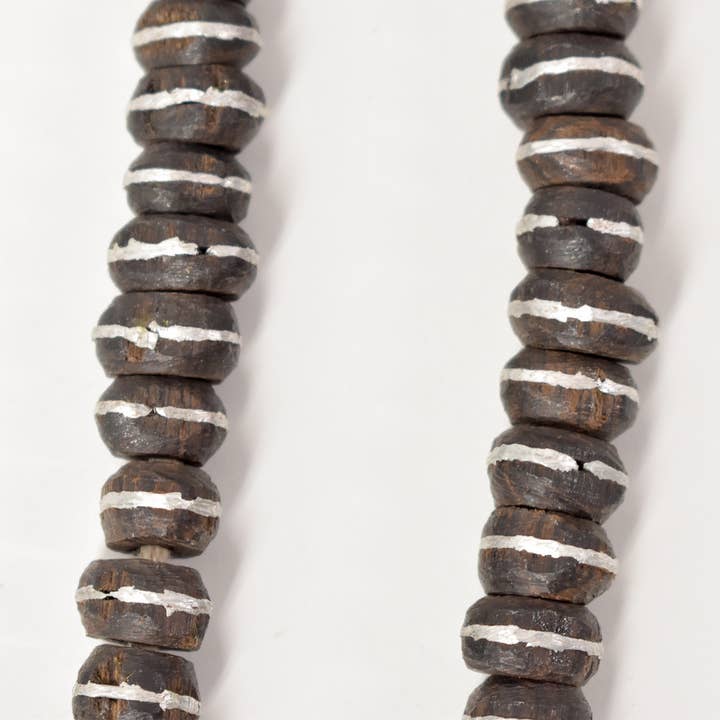 Africa Direct - Wholesale Beads - Ebony Wood Trade Beads with Inlaid Silver Stripe from Mali6