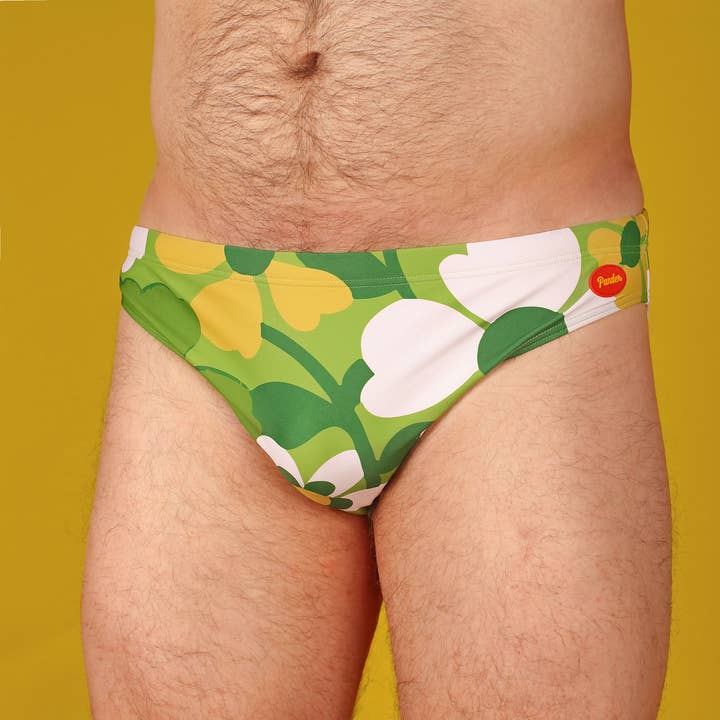 Green 70's Floral Couch Swim Brief for wholesale by Pander