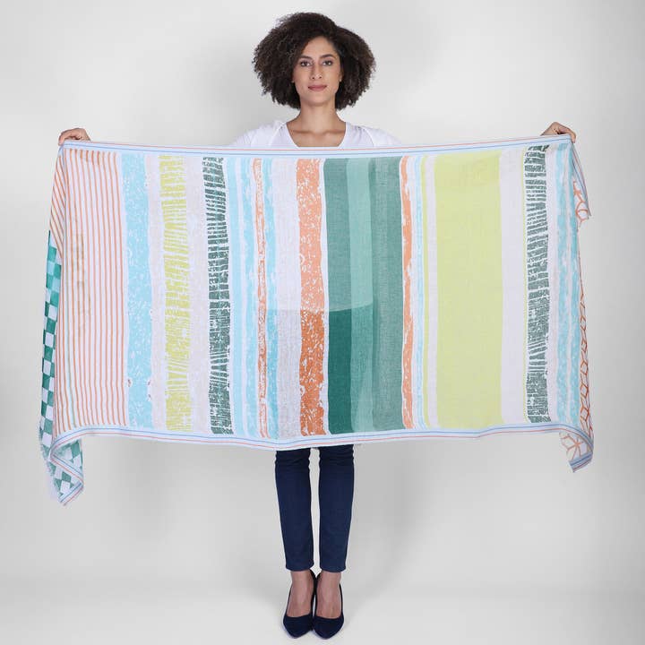 Coastal Pastel Stripe Scarf - Multi for wholesale by Vismaya - A Brand by Shivani LLC