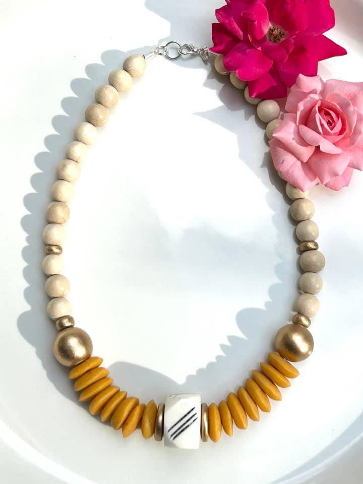 Fall orange beaded collar statement game day necklace for wholesale by April Mae Designs