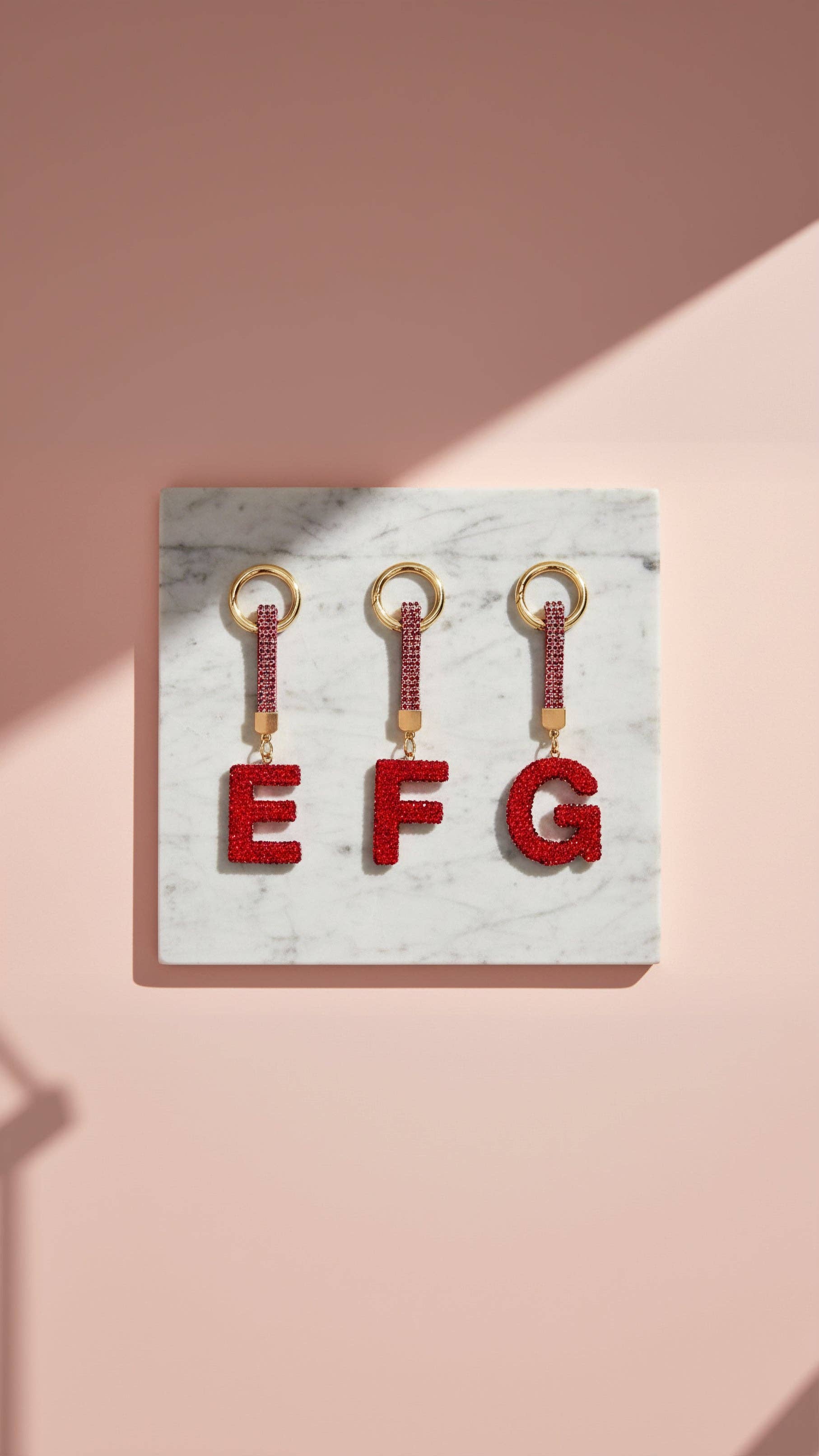 Initial Letter Red Crystal Glam Key Ring & Bag Charm for wholesale on Faire6