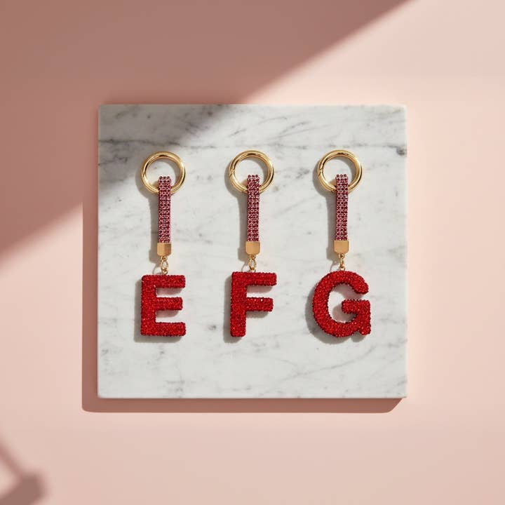 Initial Letter Red Crystal Glam Key Ring & Bag Charm for wholesale on Faire6