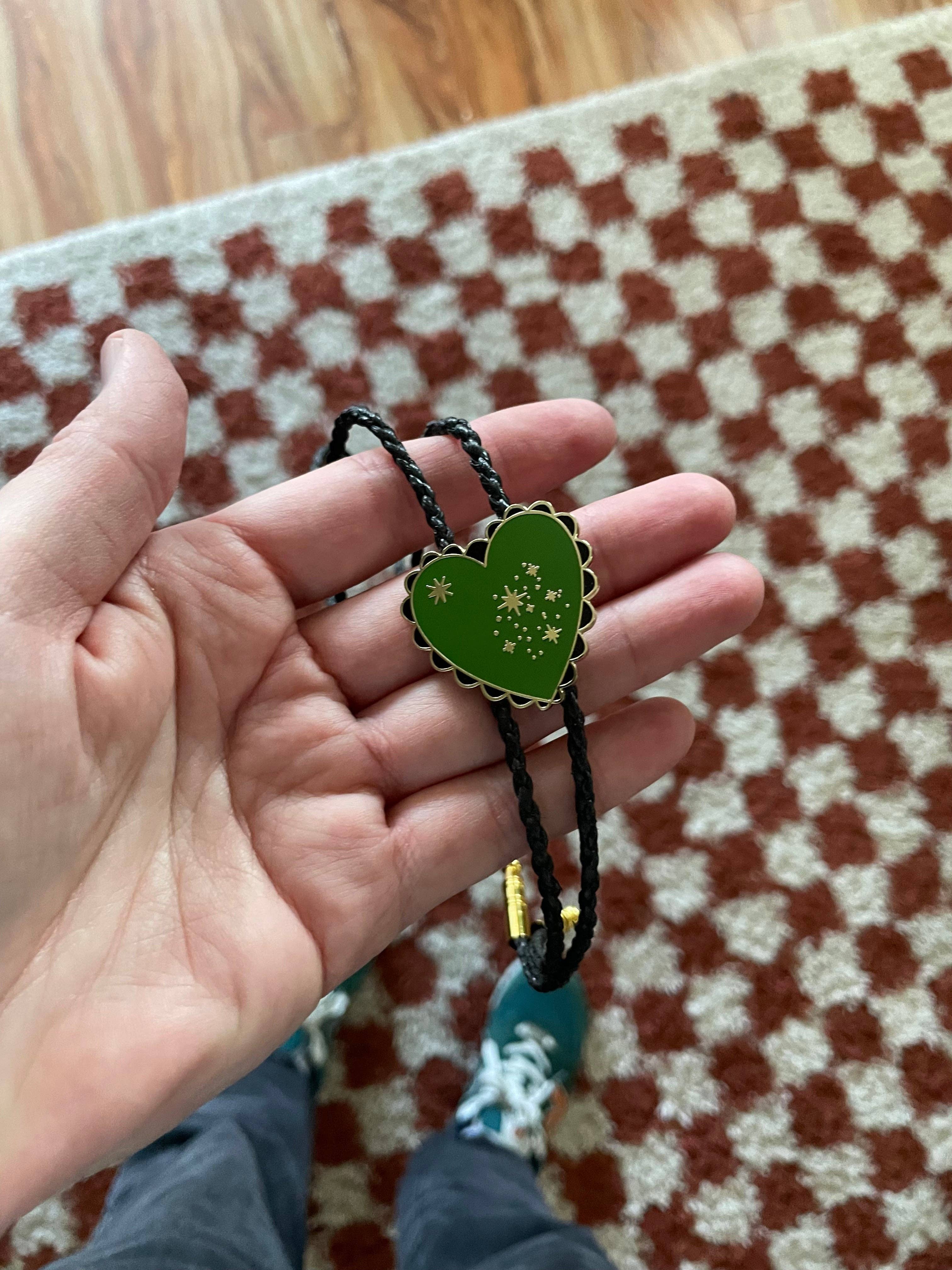 Drawings by Nicole - Wholesale Woven Necklace - Heart Shapes Bolo Tie in Red, Black or Green, unisex0