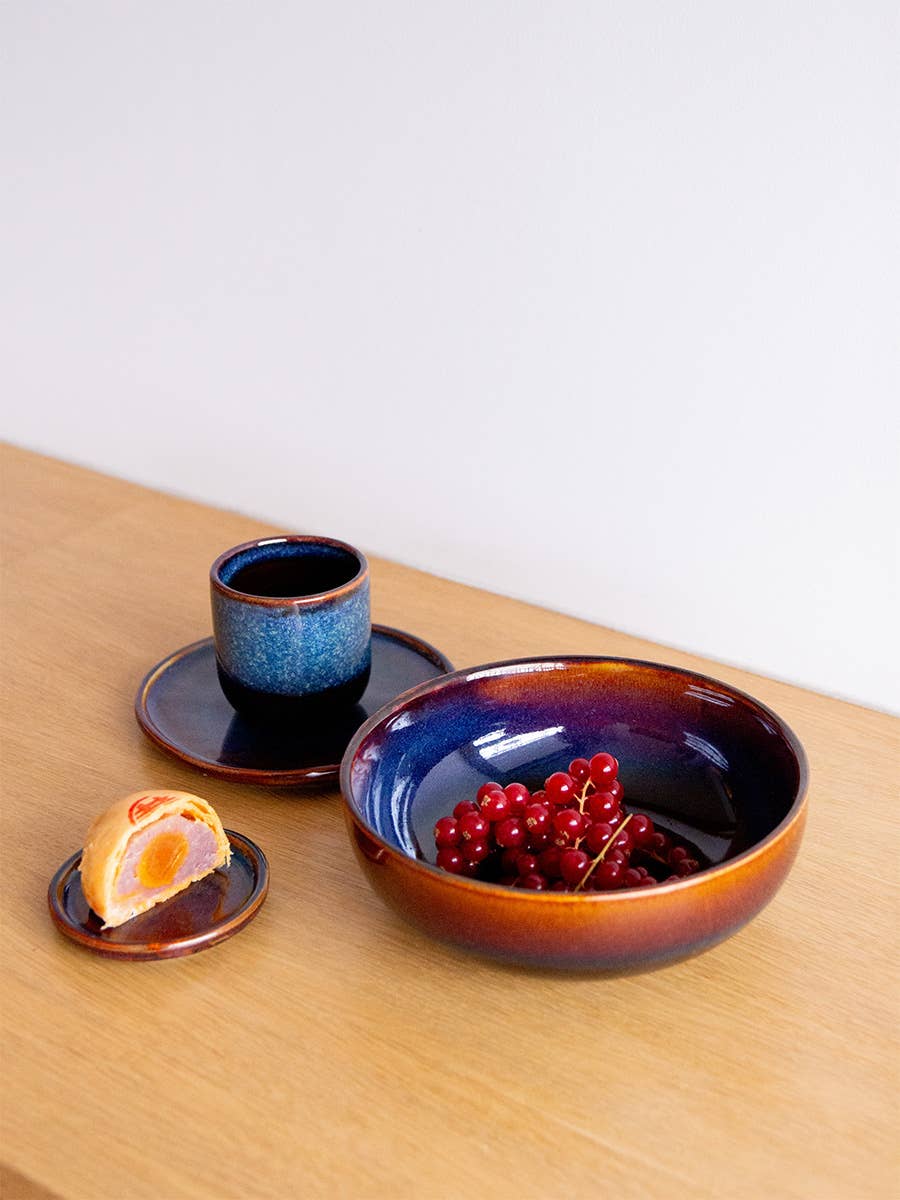 rivêt - L'Indochineur – Engroshandel Skål – Sæt med 4 store Hoa Bien skåle i blå okker2