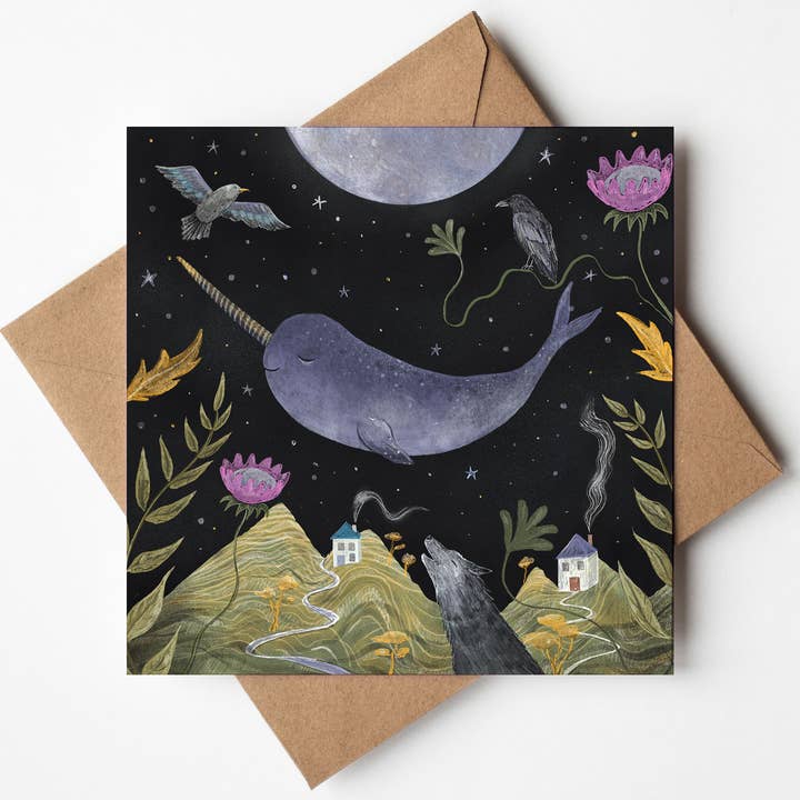 Magical Narwhal Greeting Card for wholesale by Helen Drake Illustration