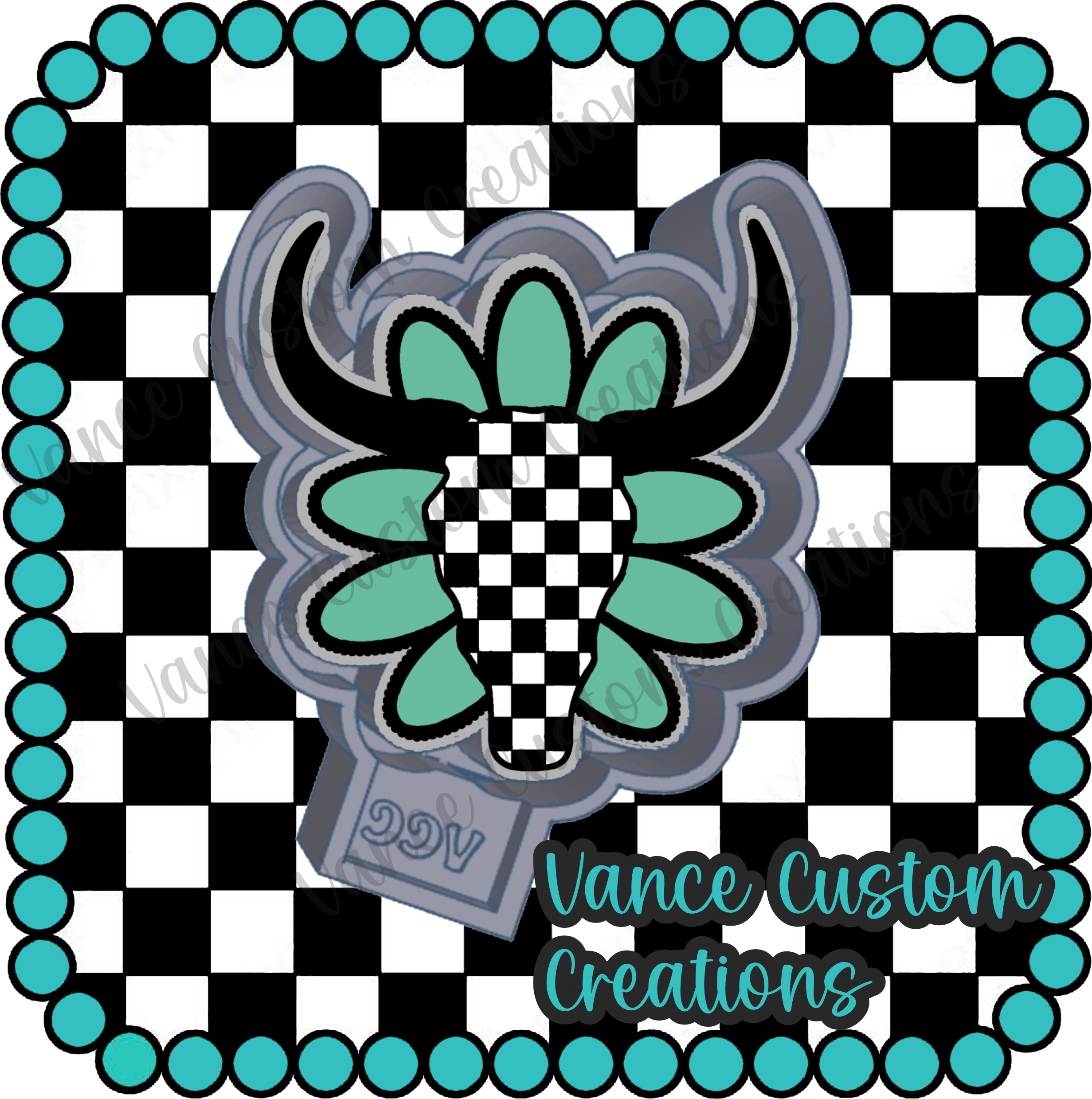 Vance Custom Creations - Wholesale Craft Supplies - Checkered Bull Skull Freshie Mold0
