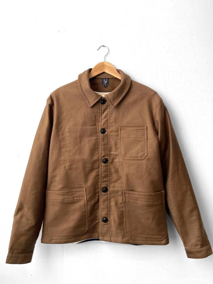 Tobacco Brown Moleskin Chore Jacket for wholesale by Wolf Clothing Collective Ltd