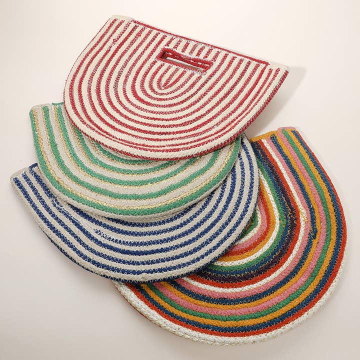 Sensibling Corp. - Wholesale Tote Bag - Women's - Round Stripped Knitted Woven Tote Bag