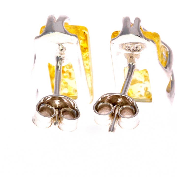 SilverAmber Jewellery - Wholesale Stud/Post Earrings - 925 Sterling Silver & Baltic Amber Modern Studs Earrings - GL00514