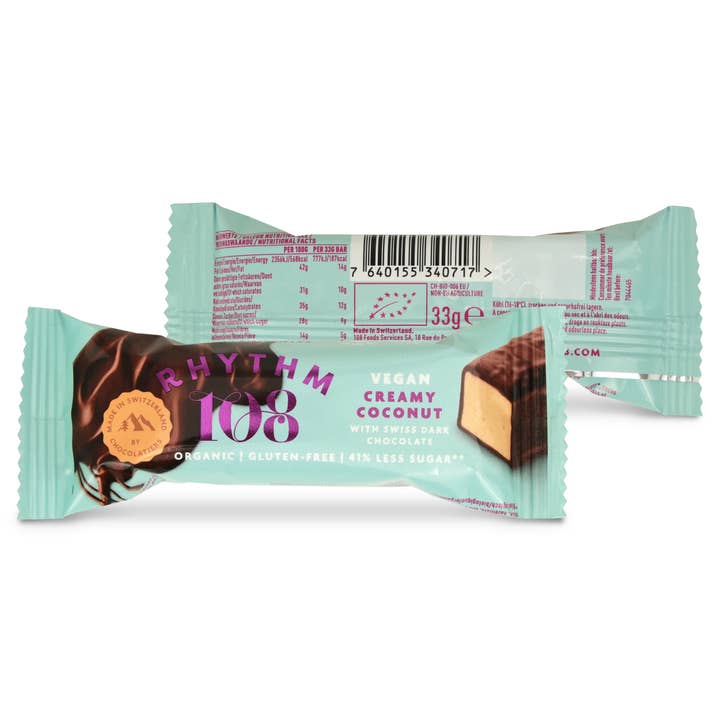 Rhythm108 - Wholesale Chocolate Bar - Vegan Creamy Coconut Bar with Dark Chocolate 33g7