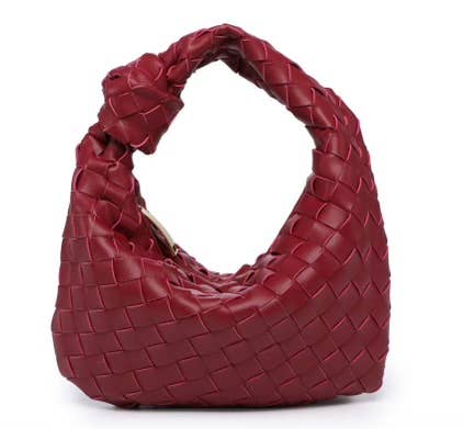 Lemonbella - Wholesale Shoulder Bag - Women's - Ava Woven Knotted Handbag Burgundy-CLOSEOUT DEAL!!