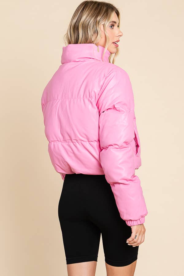 ANWND - Vente Doudoune – femme - DOUDOUNE EN SIMILICUIR AVEC FERMETURE ÉCLAIR ET BOUTONS SUR LE DEVANT 24890