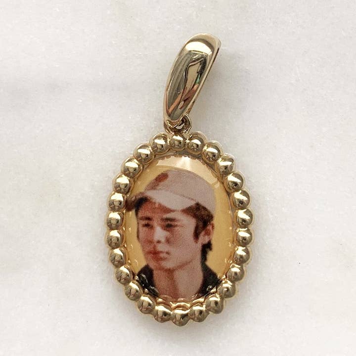 Oval 14 k guld pärla foto hänge för wholesale av Kimiya Designs