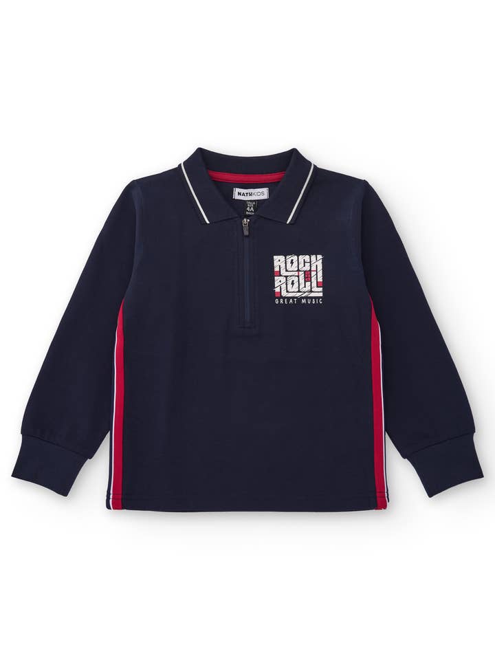 Navy blue polo shirt for boy with rocker print for wholesale by tuc tuc