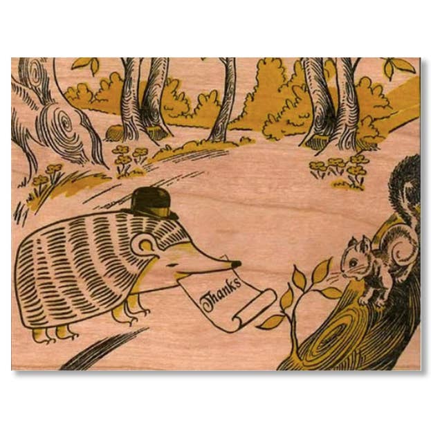 Spitfire Girl - Wholesale Thank You Card - Wood Folding Card - Hedgehog Thanks