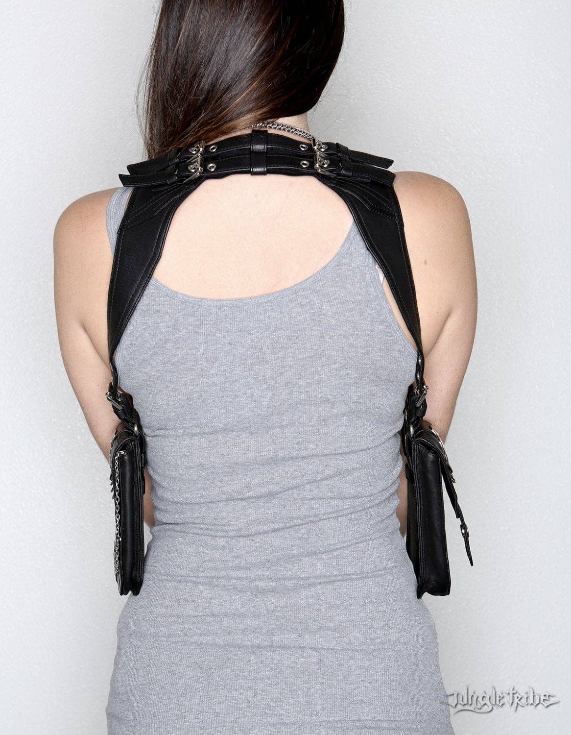 JUNGLE TRIBE – wholesale Phone wallet – men's – CHROME BLACK Leather Biker Holster Bag and Phone Case9