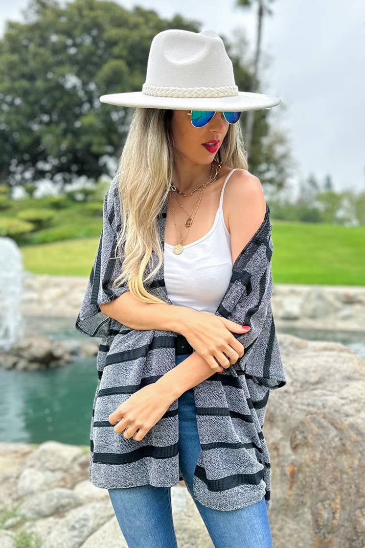 Black Stripe Print Knitted Kimono Cardigan Cover Up for wholesale on Faire5