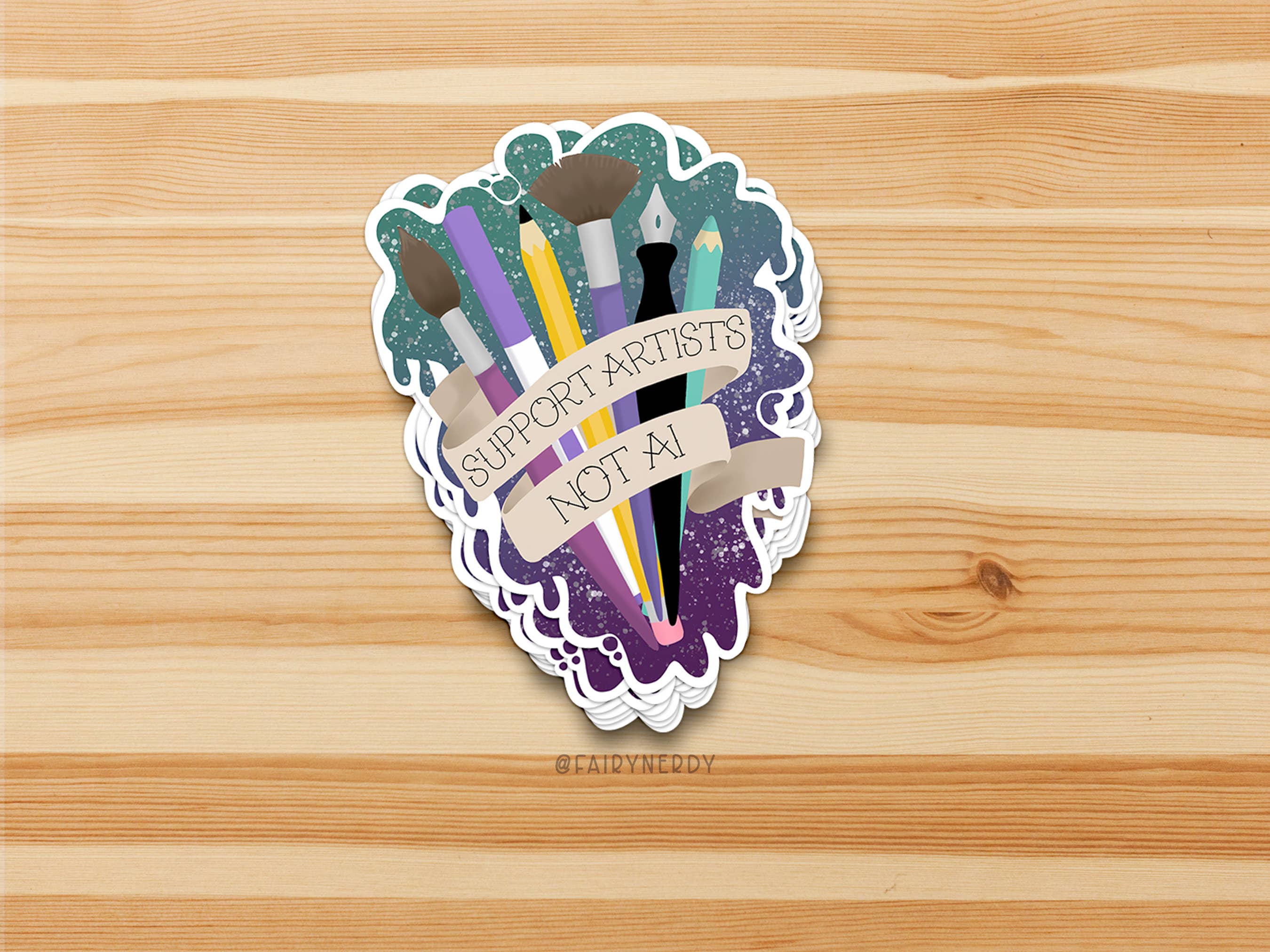 FairyNerdy - Wholesale Phone & Laptop Stickers - Support Artists, Not AI Anti-AI Vinyl Sticker